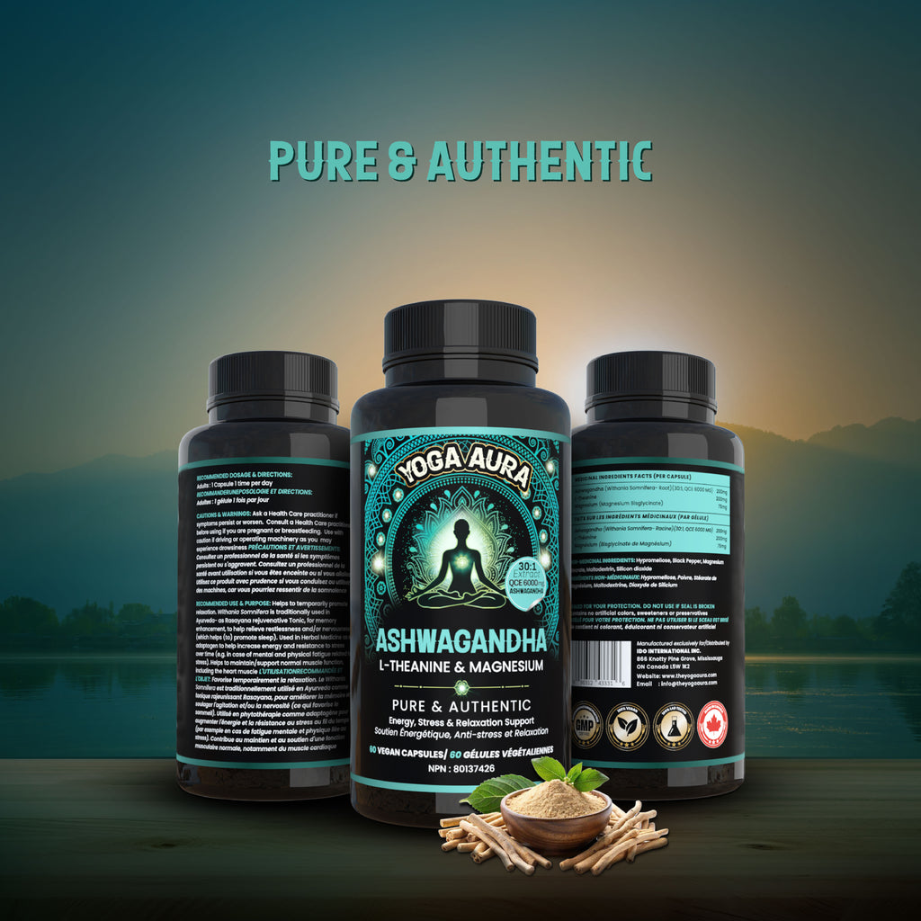 Yoga Aura Ashwagandha + L-Theanine + Magnesium Tri-Formula Capsules | Calm Focus & Relaxation Support