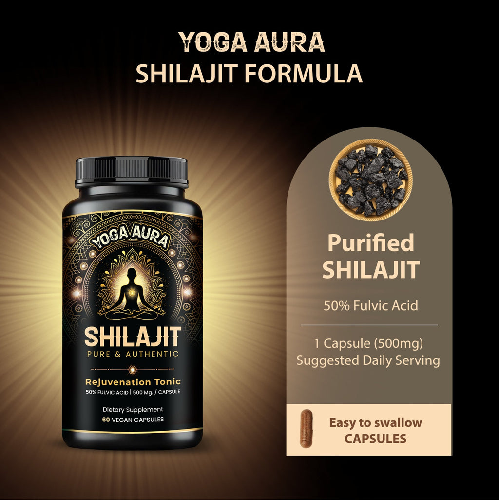 Yoga Aura Shilajit Capsules – Himalayan Shilajit 500mg Daily Supplement