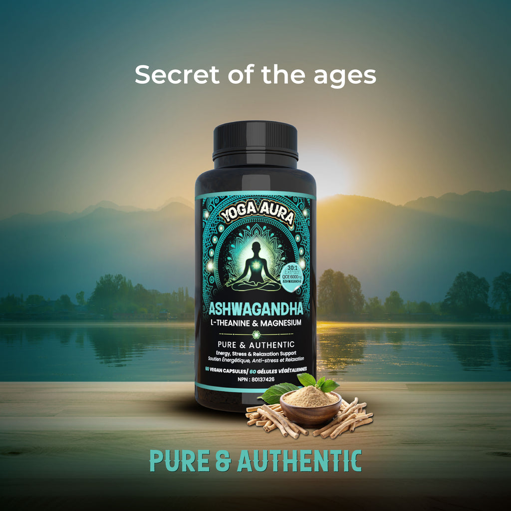 Yoga Aura Ashwagandha + L-Theanine + Magnesium Tri-Formula Capsules | Calm Focus & Relaxation Support